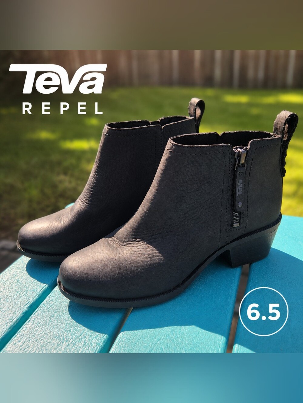 Teva Repel Water Resistant Black Leather Ankle Boots Size 6.5